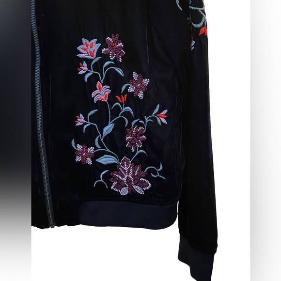 A.N.A Black and Pink Floral Embroidered Velvet Track Suit Bomber Jacket  Size M - Picture 2 of 6